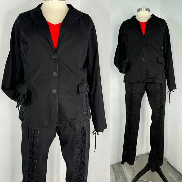 Trip NYC Lace UP Pants and Jacket Black - Picture 1 of 9